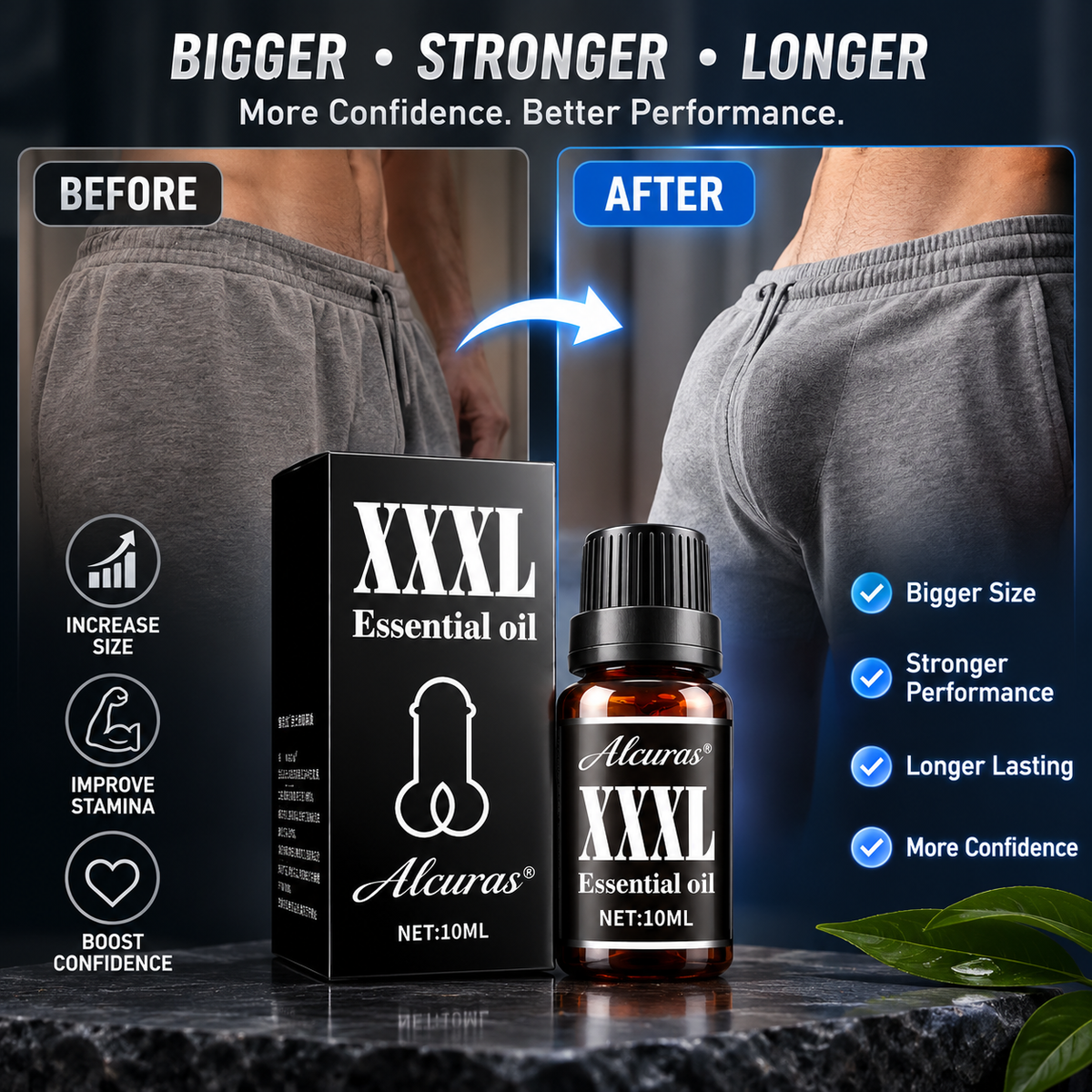 Alcuras® Massage Oil for Men (XXXL) 🔥 Extra Potent, Extra Long-Lasting