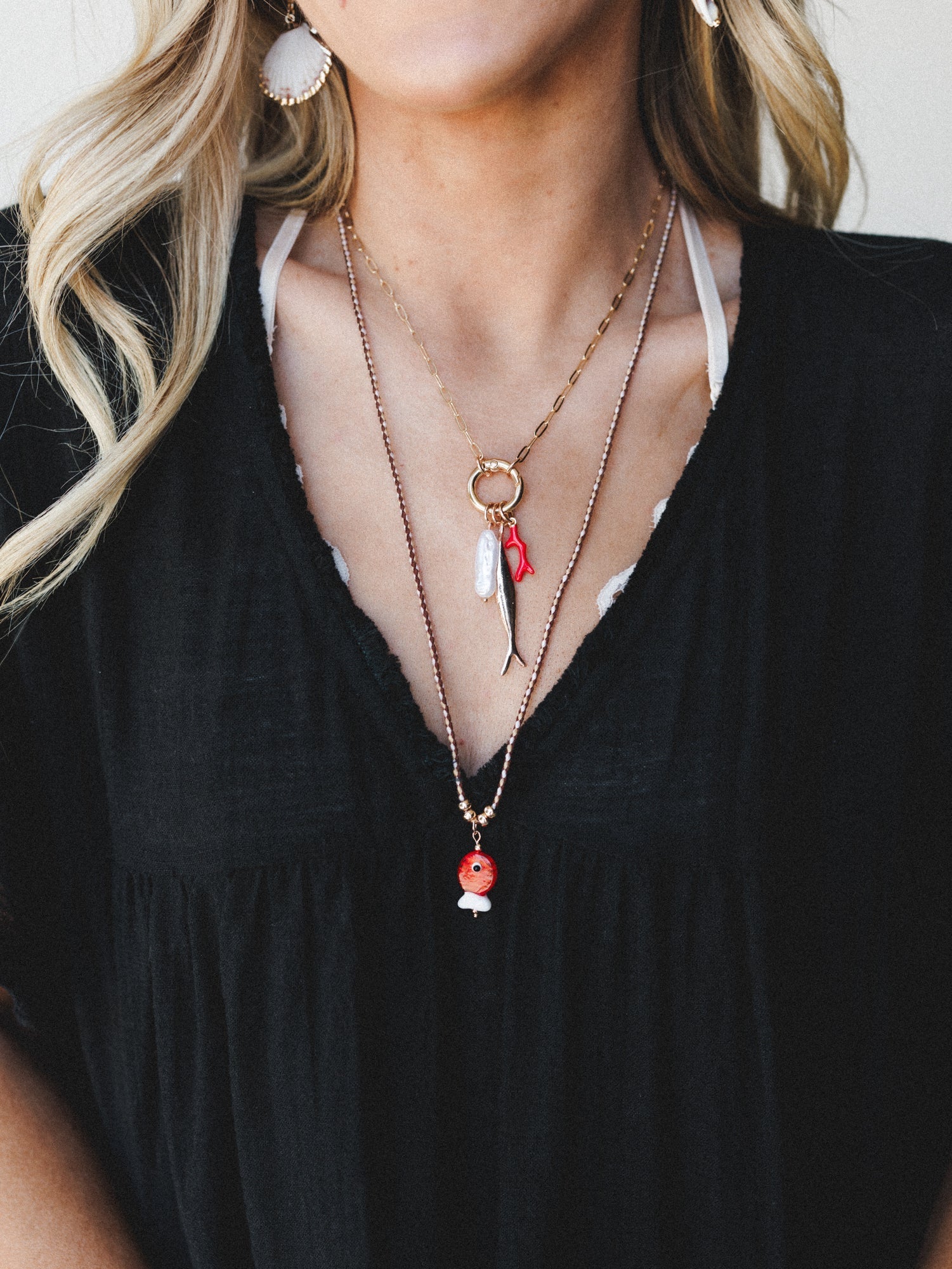 Ember Drop Layered Necklace - Red