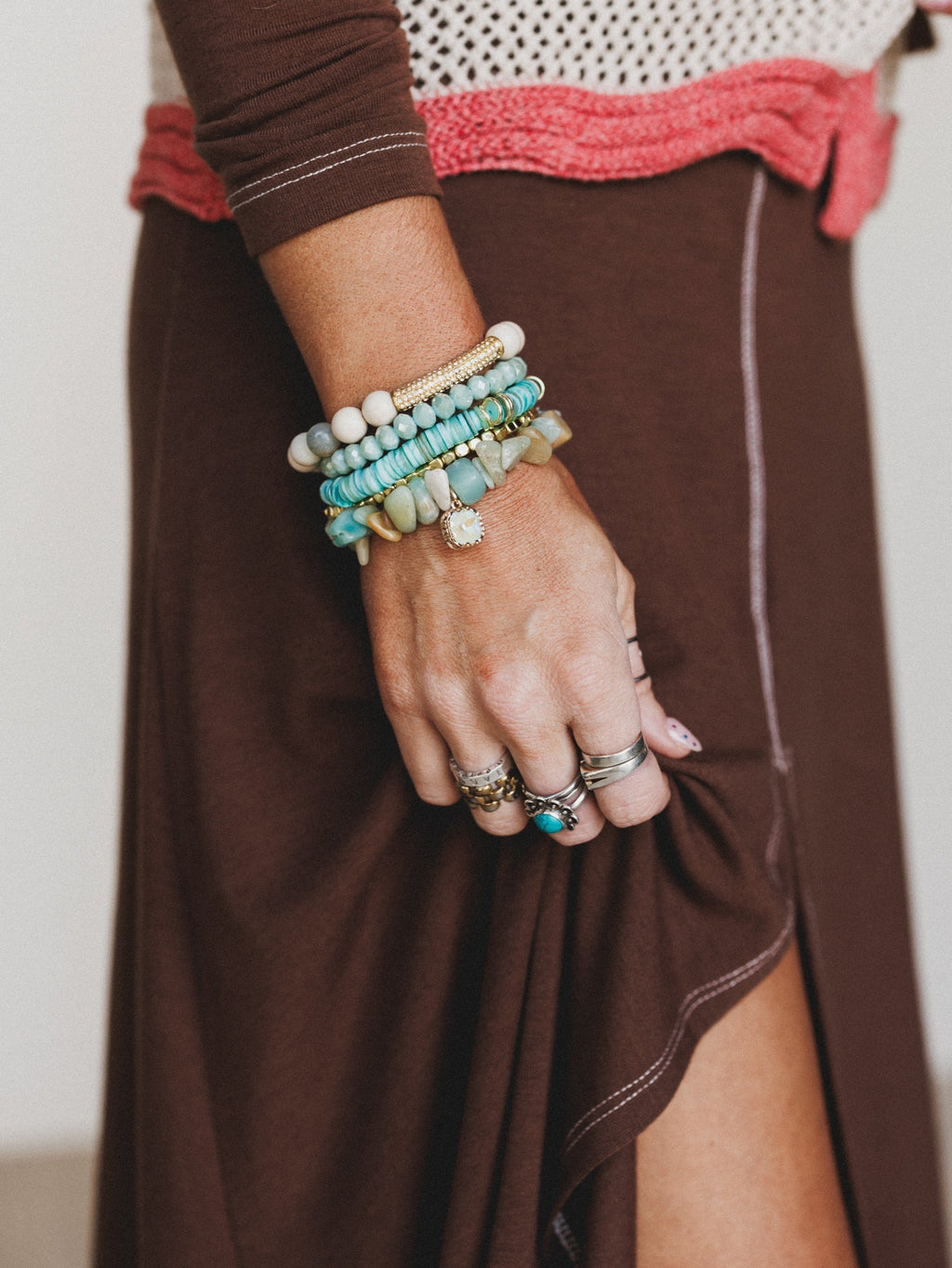 Summer Glow Beaded Bracelets - Aqua