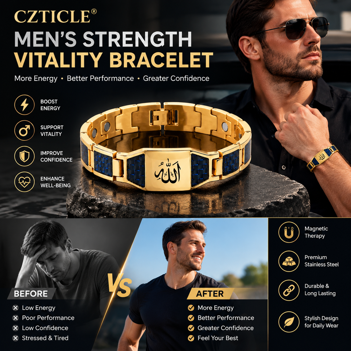 CZTICLE® Men’s Strength & Vitality Bracelet💯Upgrade Your Energy, Style, and Confidence
