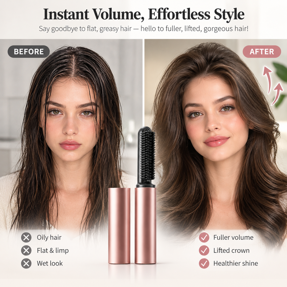 🔥Add Crown Volume Instantly! Cordless Heated Bangs Styling Comb