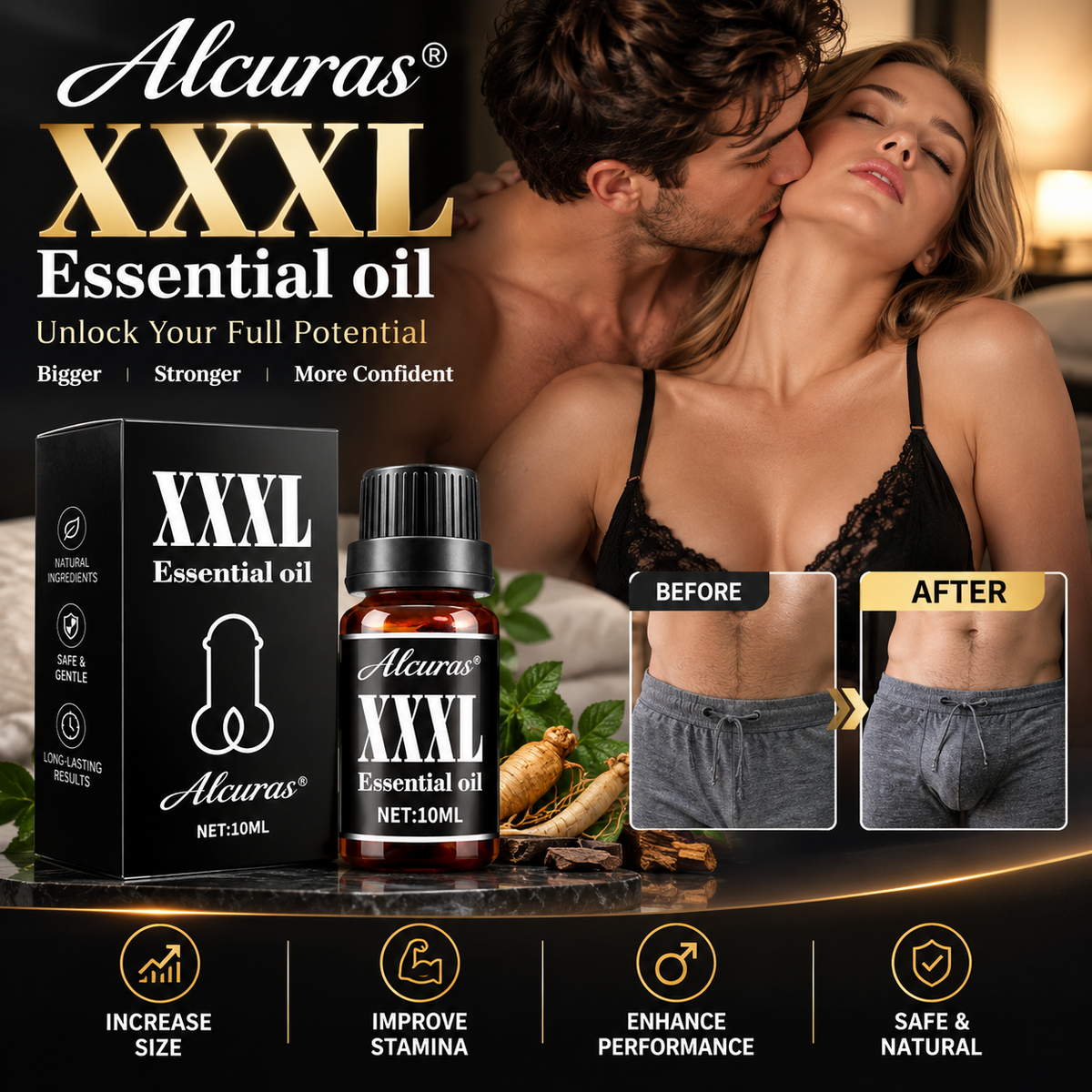 Alcuras® Massage Oil for Men (XXXL) 🔥 Extra Potent, Extra Long-Lasting