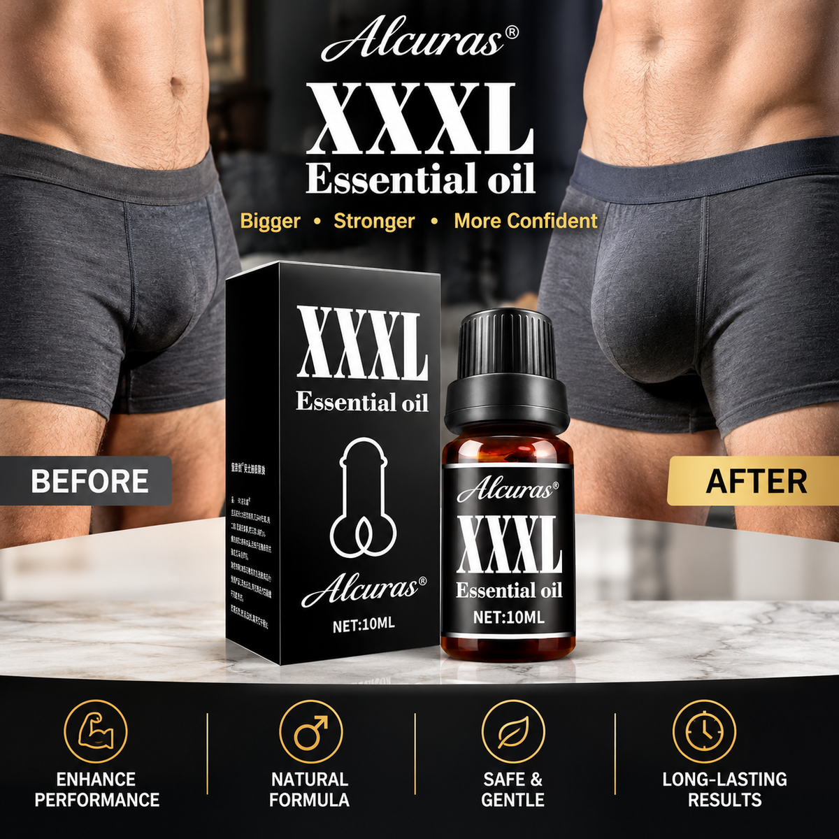 Alcuras® Massage Oil for Men (XXXL) 🔥 Extra Potent, Extra Long-Lasting