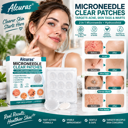 Alcuras® 2-in-1 Microneedle & Hydrocolloid Patch 🌿 Invisible Face & Body Patches for Raised Moles, Acne, Flat Warts & Skin Tags - Helps Improve the Appearance of Wrinkles, Scars & Blemishes