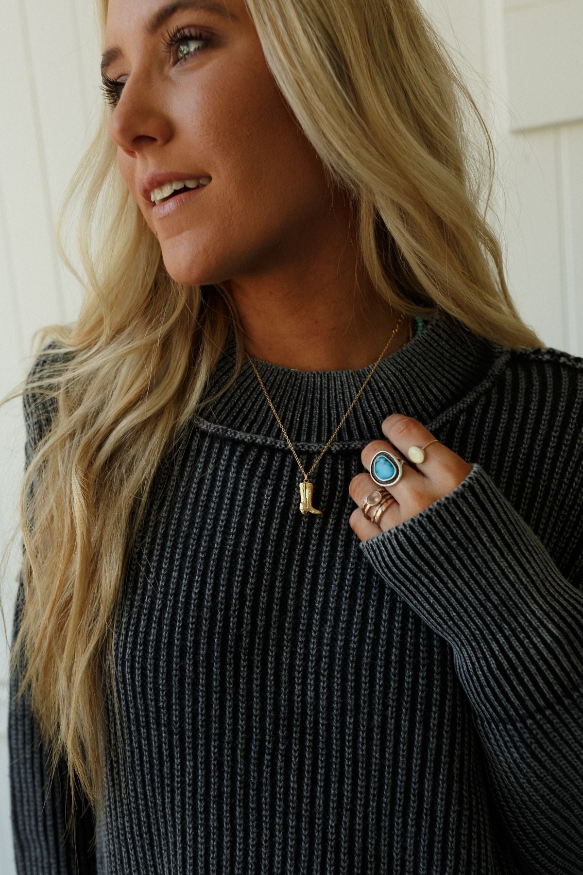 Yee Haw Cowboy Boot Necklace - Gold
