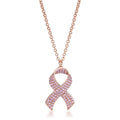 Rose Gold Pink CZ Pave Ribbon Necklace