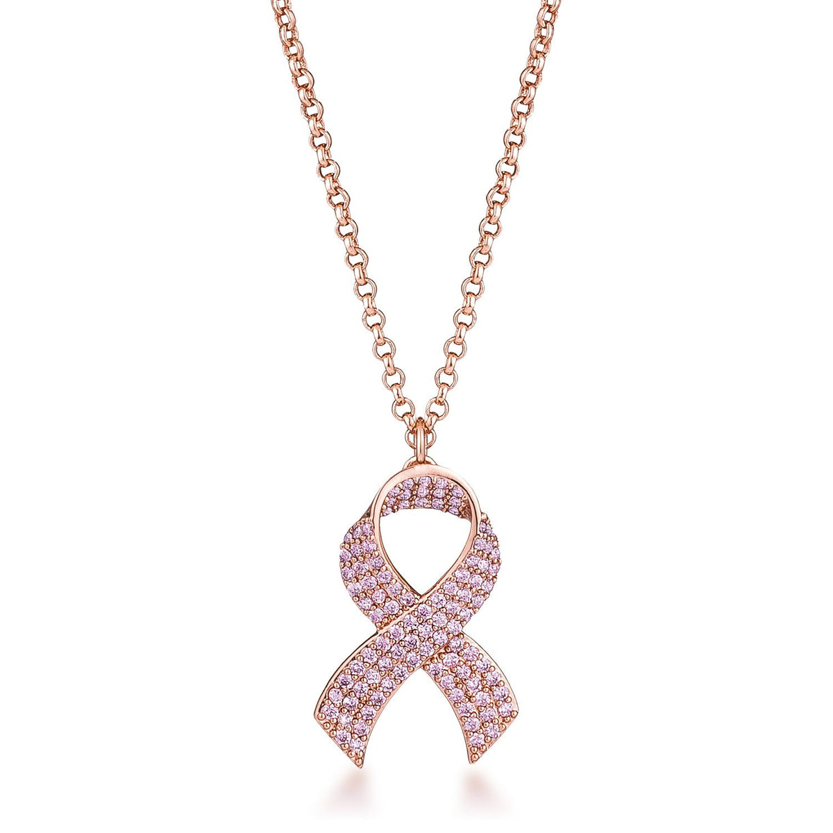 Rose Gold Pink CZ Pave Ribbon Necklace