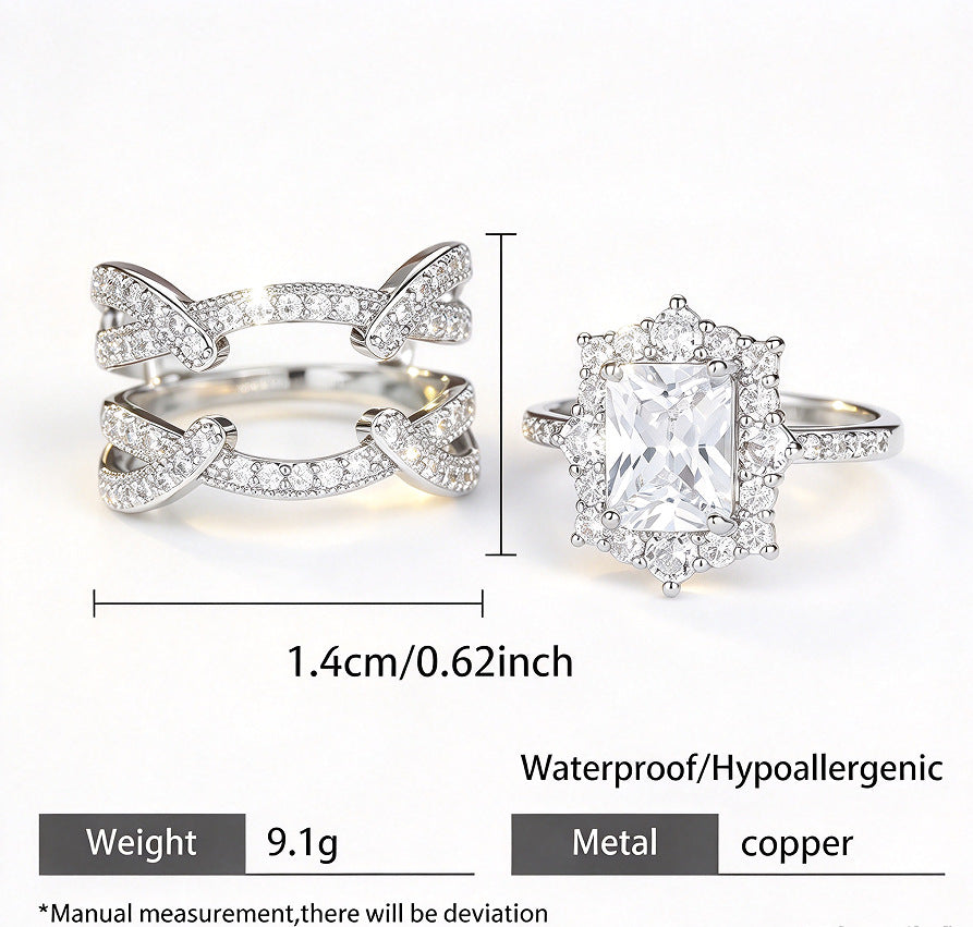 ✨ 2-in-1 Radiant Cut Stackable Ring Set – One Ring, Endless Elegance 💎