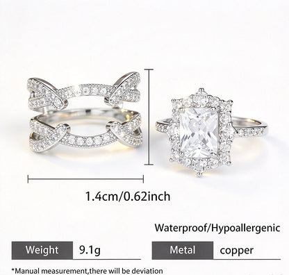 ✨ 2-in-1 Radiant Cut Stackable Ring Set – One Ring, Endless Elegance 💎