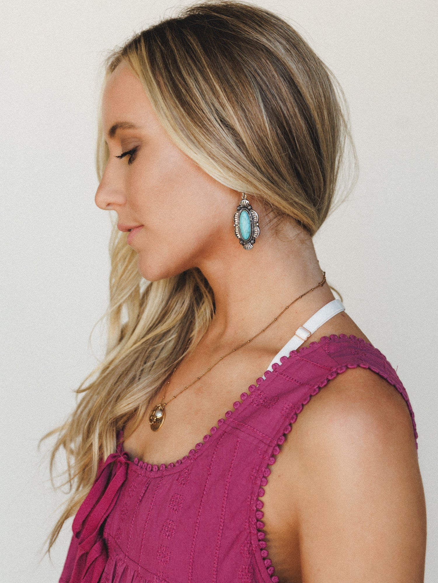 Long Hallow Earrings - Turquoise