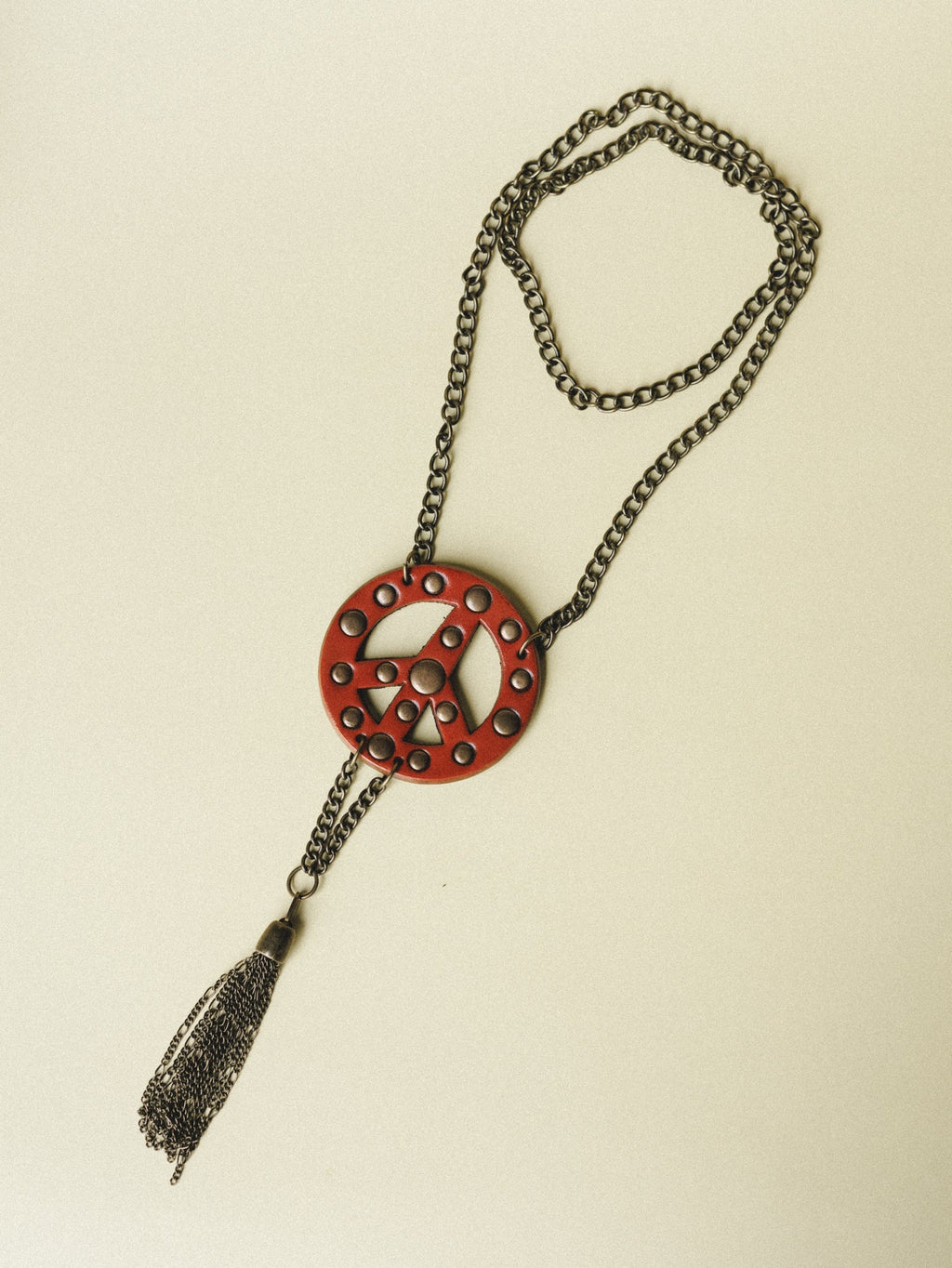 Peace and Love Leather Studded Necklace