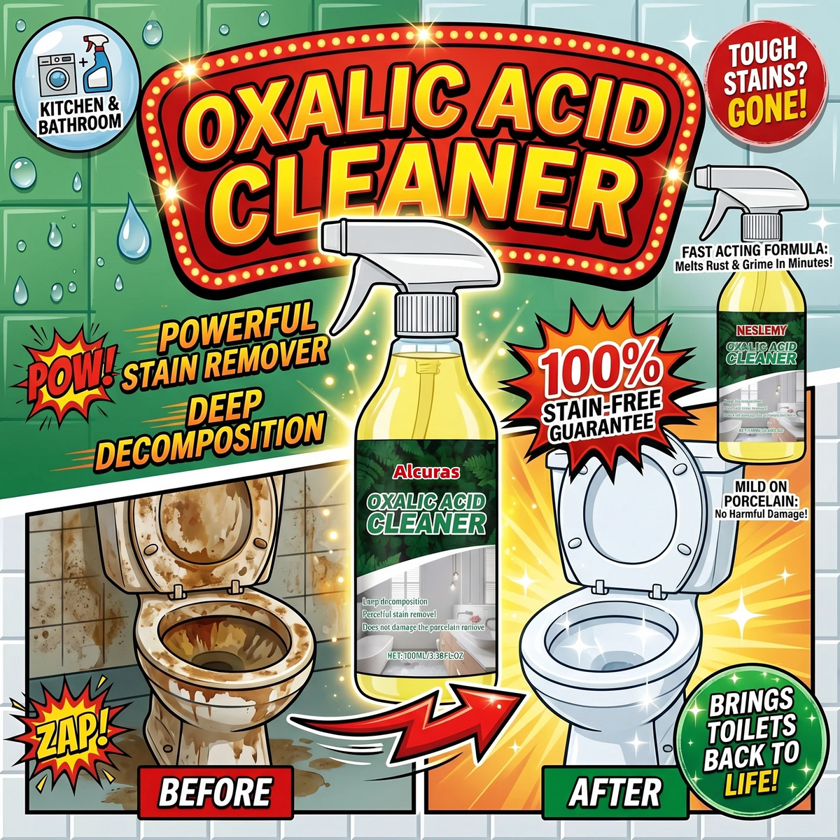 🔥Alcuras🔥Bathroom Cleaner for Tough Toilet & Sink Stains