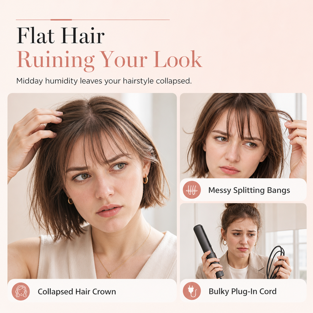 Add Crown Volume Instantly! Cordless Heated Bangs Styling Comb